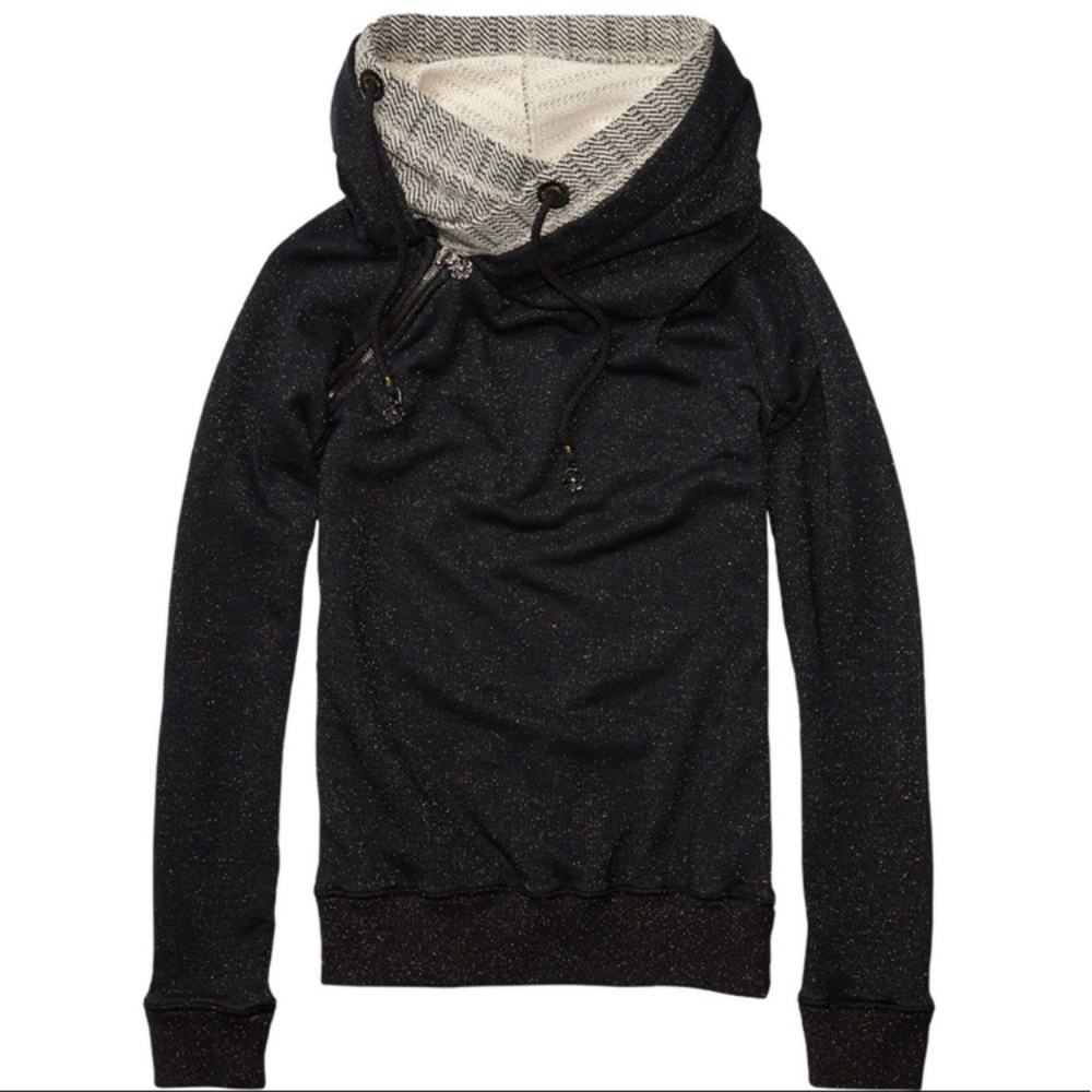 Maison Scotch & Soda Black and Gold Metallic Holiday Edition Hoodie